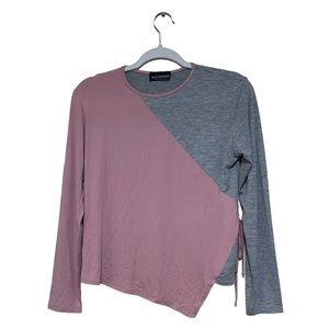 Elle Couture Gray Pink Asymmetrical longsleeves Shirt Blouse Size Small